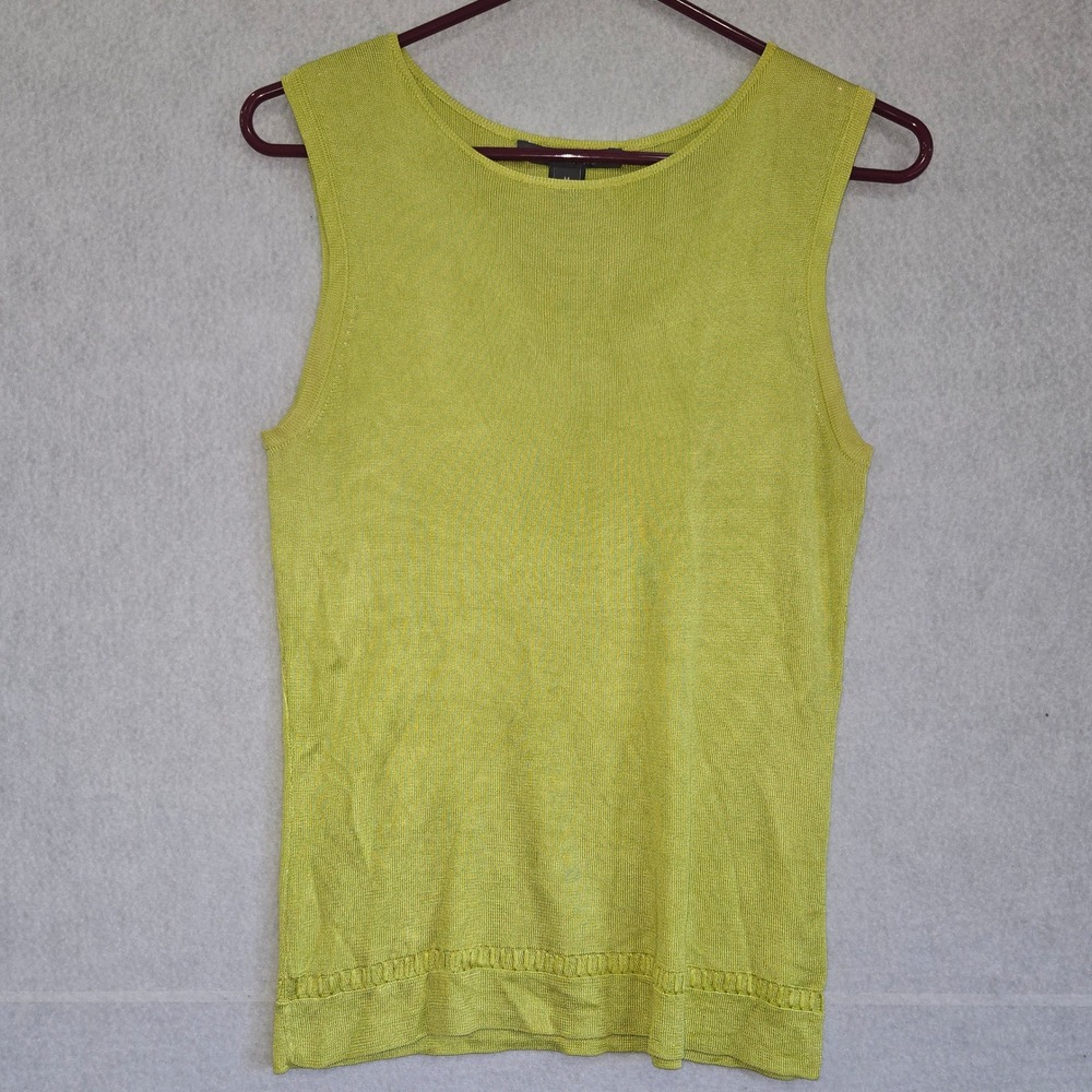 Saks Fifth Avenue Womens Medium Lime Green 100% Tussah Silk Knit Tank Top Shell